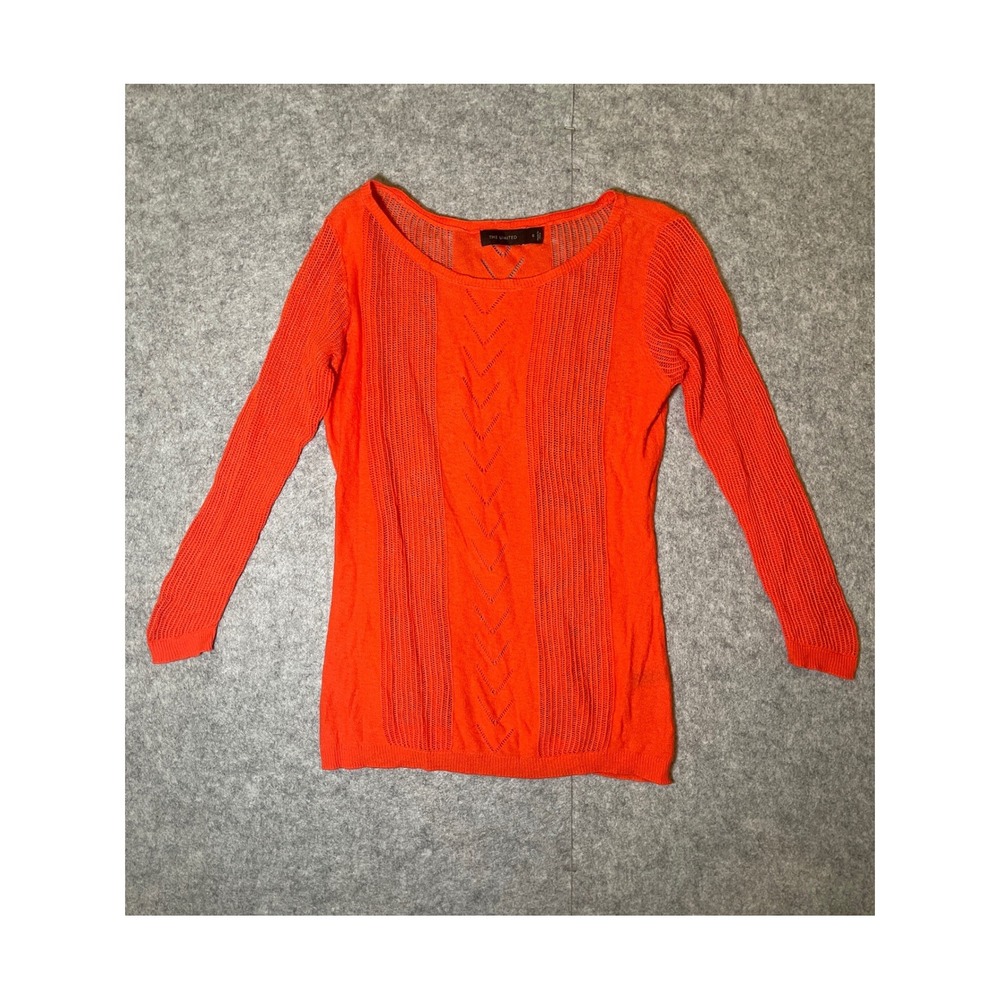 The Limited Womens Orange Pointelle Knit Scoop Neck Long Sleeve Sweater Small